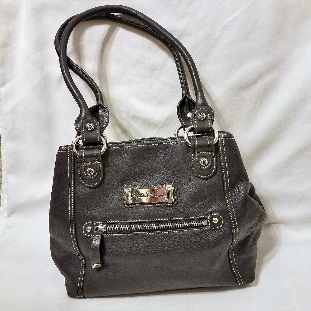 Sophia Caperelli Black Leather Shoulder Bag Purse Contrast Stitching